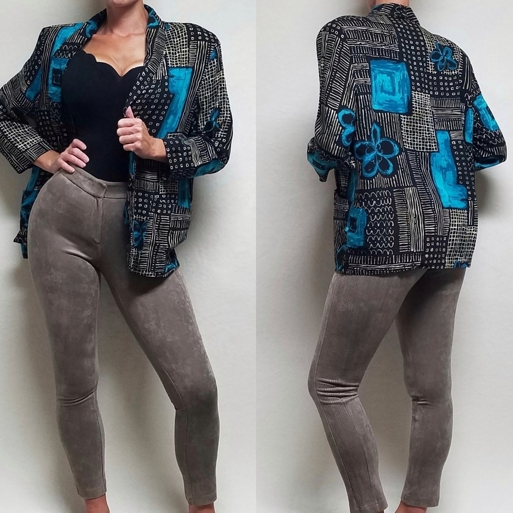 80s Vintage Kensington Square Abstract Boho Lightweight Boxy Blazer Jacket L